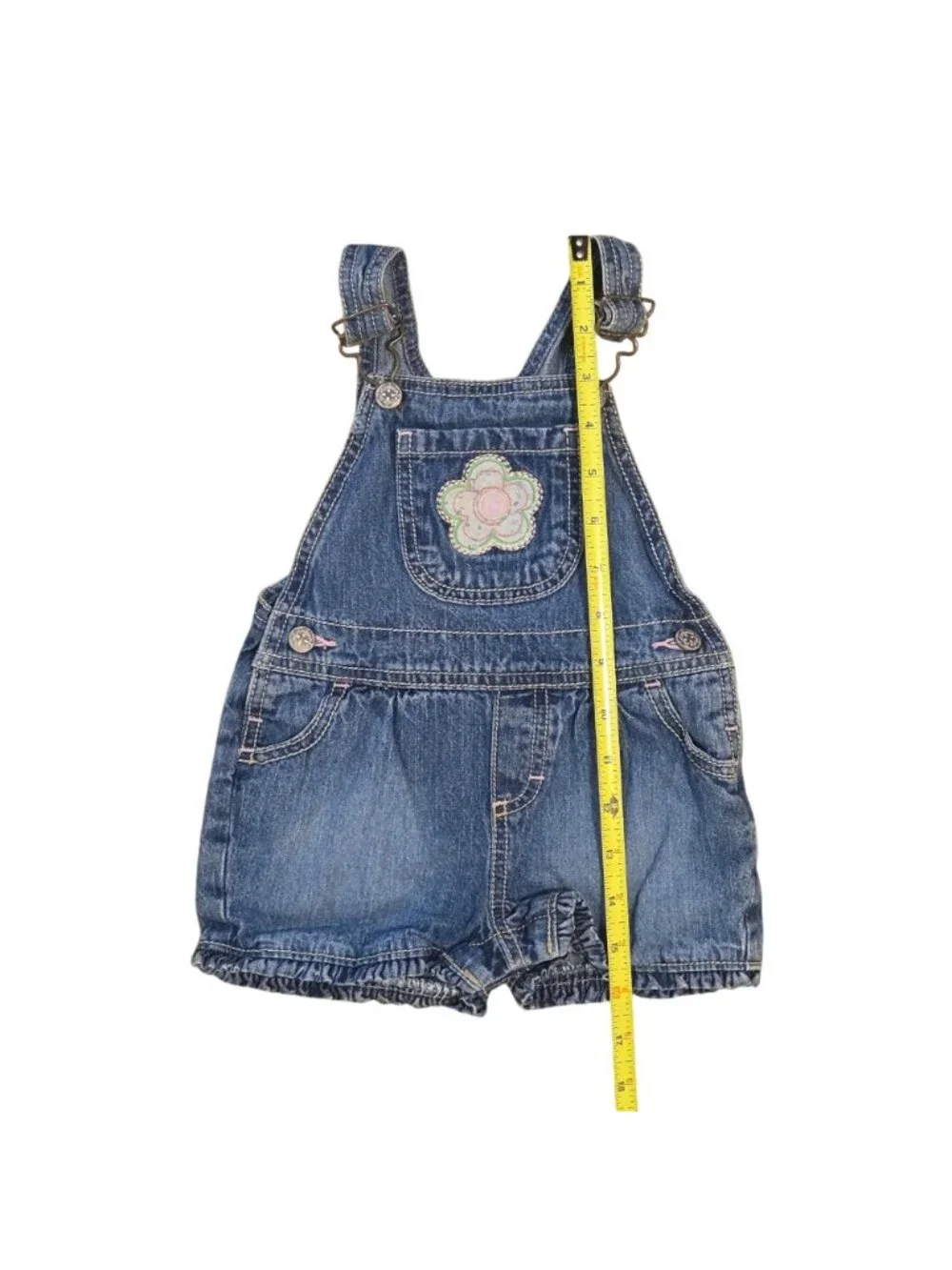 OshKosh Bgosh Infant Girls Denim Overalls Shortalls 18 Months Flower Embroidery